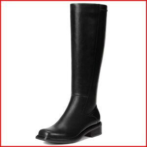 Knee High Boots Low Heel Square Toe Side Zipper Faux Leather